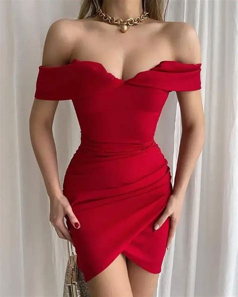 Olivia Mark Ruched Off Shoulder Bodycon Dress Red M Bodycon Dress Ruched Bodycon Dress