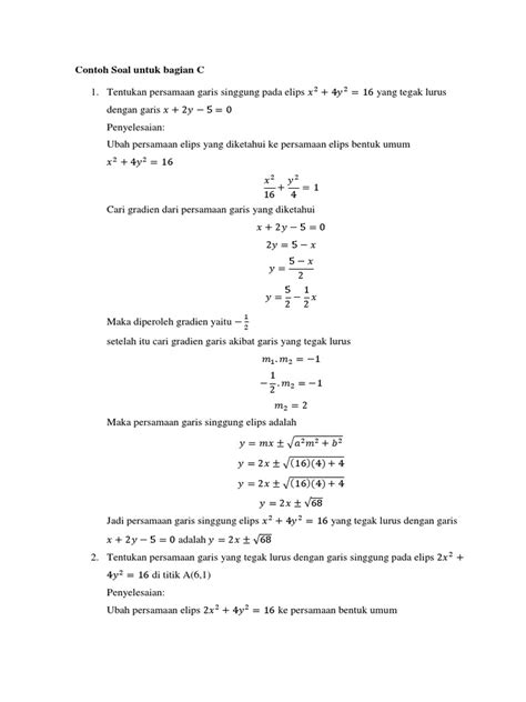 Contoh Soal Irisan Kerucut Elips Dan Pembahasannya Lembar Edu