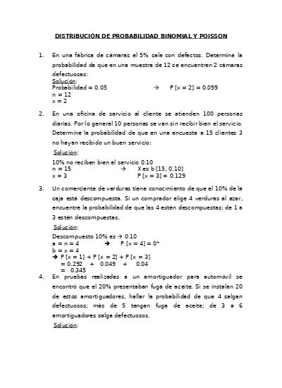 Distribucion De Probabilidad Binomial Y Poisson Copia