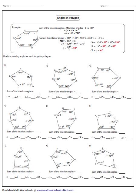 Interior Angles Worksheet