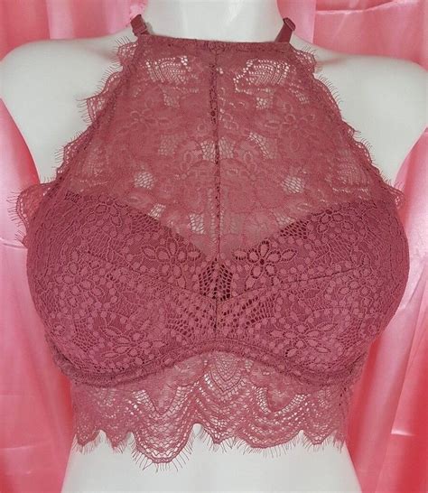 M A C Victorias Secret Pink Eyelash Lace High Neck Racer Back Push Up