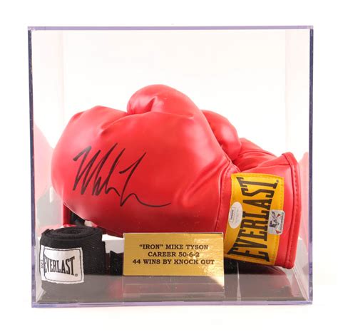 Mike Tyson Signed Everlast Boxing Glove Set With Display Case Jsa