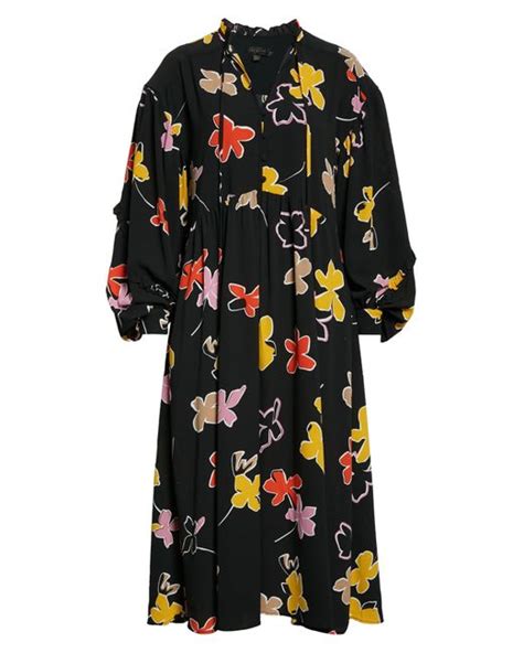 Ted Baker Yviee Chuck Ruffle Long Sleeve Floral Midi Dress In Black At