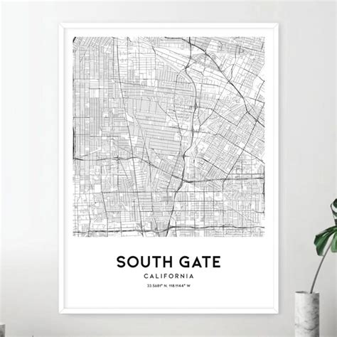 South Gate Map Art Etsy