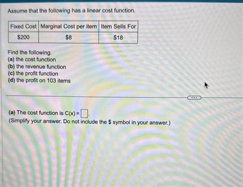 Solved Assume That The Following Has A Linear Cost Function