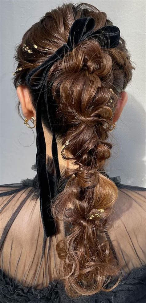 A Trendy Collection Of Hairstyles Adorned With Chic Bows Messy Bubble