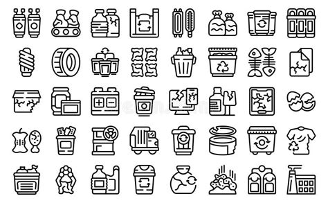 Waste Sorting Icons Set Outline Vector Garbage Sorting Stock Vector