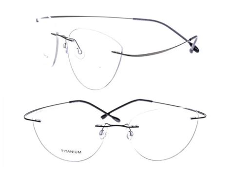 Rimless Pure Titanium Black Eyeglass Frames Men Women Oval Cat Eye