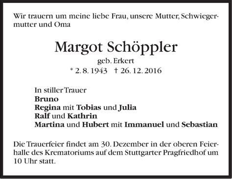 Traueranzeigen Von Margot Sch Ppler Stuttgart Gedenkt De