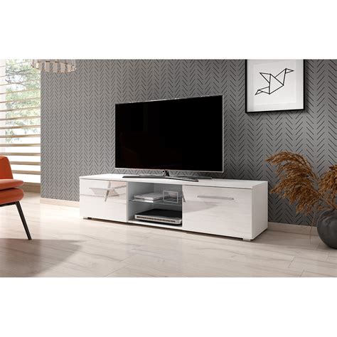 Meuble TV 2 Portes 140 Cm Aitana Blanc Salon Meuble TV Petits Meubles