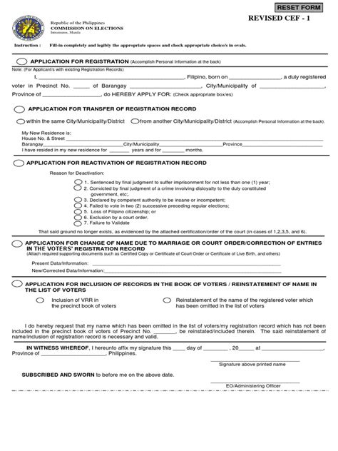 Comelec Cef 1 Form Pdf Naturalization Commission On Elections
