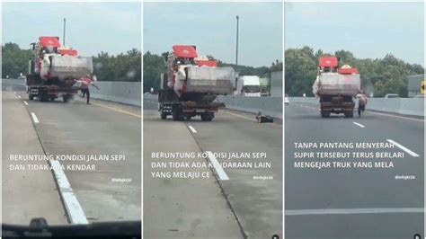 Viral Aksi Sopir Kejar Truknya Yang Berjalan Sendiri Di Tol Semarang