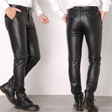 New Winter Spring Mens Skinny Biker Leather Pants Fashion Faux Leather