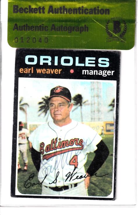 Earl Weaver Autographed Baltimore Orioles Topps Card Bas