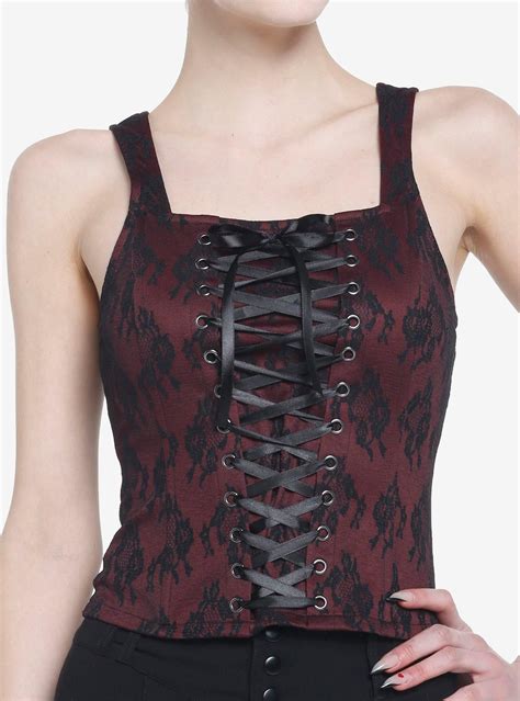 Burgundy And Black Lace Up Corset Top Girls Corset Corset Top Corsets And Bustiers