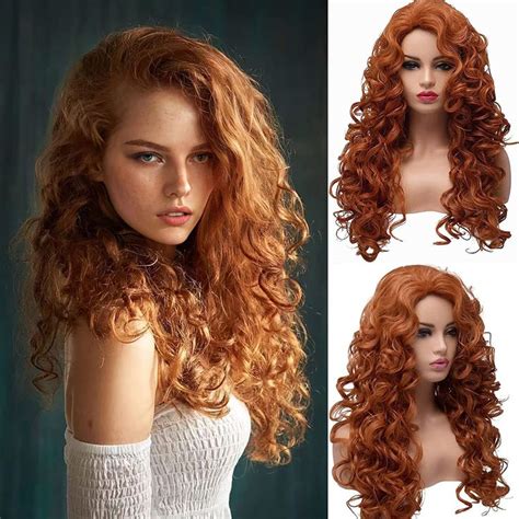 Bestung Long Fox Red Hair Curly Wavy Full Head Halloween Wigs For Women