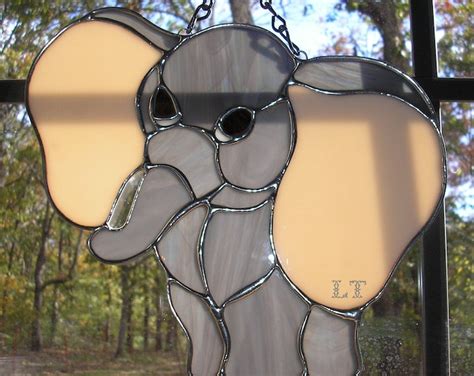 Lt Stained Glass Elephant Sun Catcher Light Catcher Big Pink Ears Etsy