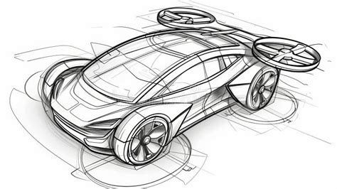 A Futuristic Car Design Sketch with Two Rotors on Top Stock ...