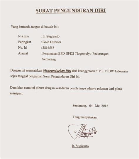 Contoh Surat Pengunduran Diri Restaurant Kumpulan Contoh Surat Dan