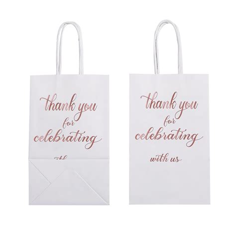 Djinnglory Pack Small White Thank You Paper Gift Bags With Tissue