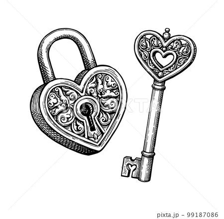 Vintage padlock and key ink sketch のイラスト素材 99187086 PIXTA