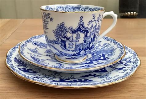 Vintage Royal Albert Crown China Mikado Blue White Trio Cup Saucer