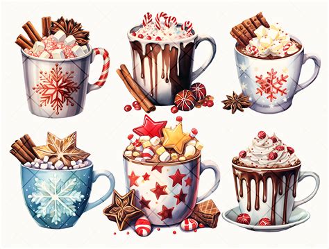 20 Christmas Hot Chocolate Clipart Watercolor Art Quality Art Digital Art Commercial Use