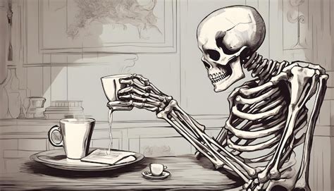 Premium Photo A Drawing Of A Skeleton Drinking A Cup Of Coffee