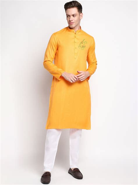 Buy Devoiler Men Yellow Ethnic Motifs Kurta Kurtas For Men 19612110