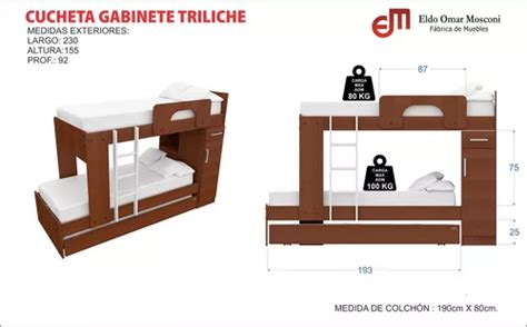 Cama Cucheta Triple Mosconi Dakar Express 1 Plaza Color Wengue