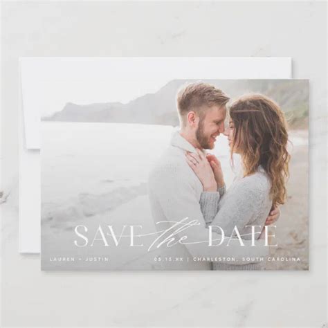 Elegant Modern Light Blue White Photo Wedding Save The Date Zazzle