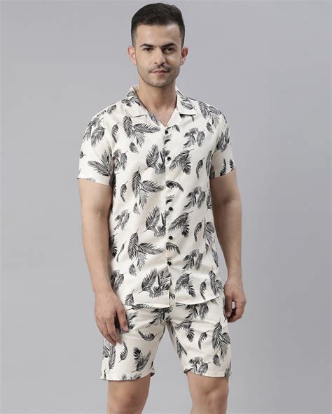 Buy Mens Beige All Over Feather Printed Co Ord Set Online In India At Bewakoof