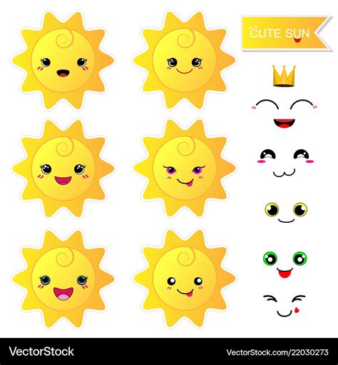 Cute Happy Sun With Smiley Face On White Vector Image