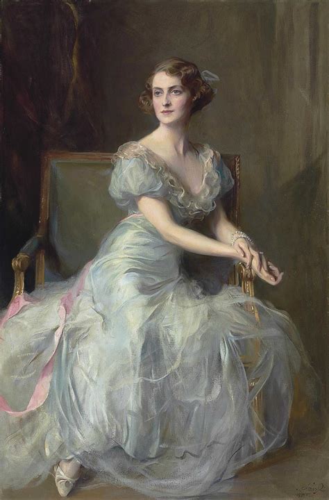 Portrait Of Lady Illingworth Seated Full Length In A Blue Ball Gown