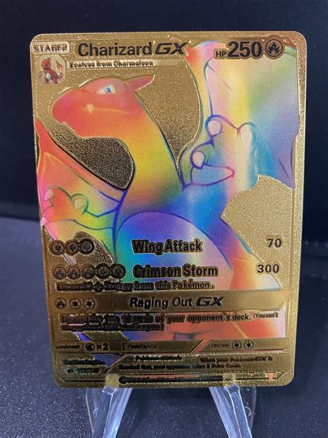 Mavin Rare Rainbow Charizard GX 150 Pokemon Gold Foil Fan Art