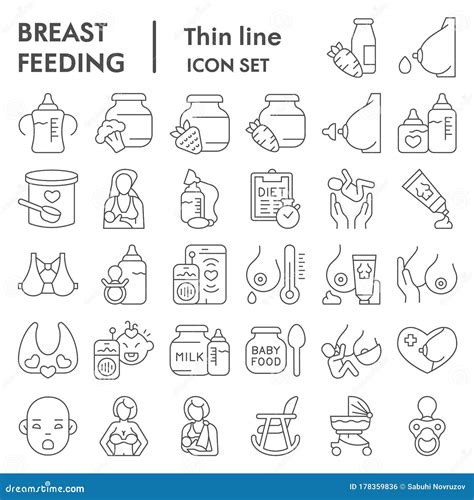 Breastfeeding Thin Line Icon Set Women Health Symbols Set Collection