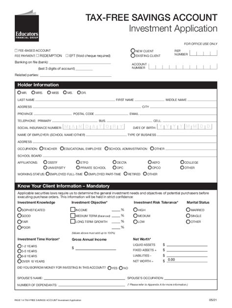 Fillable Online Tax Free Savings Account Application Form Fax Email