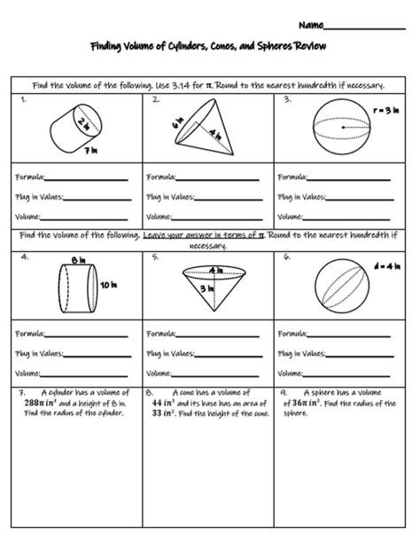 Volume Of Cylinder Cone And Sphere Worksheet