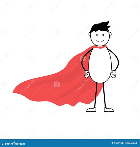 Cartoon Superhero Stick Man With Red Cape Stock Vector Illustration