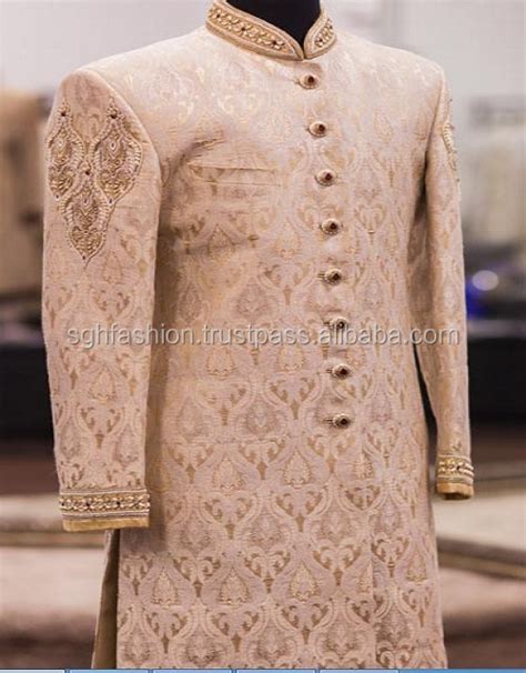 Next Generation Jamawar Wedding Sherwani Design Pretied Red Turban And