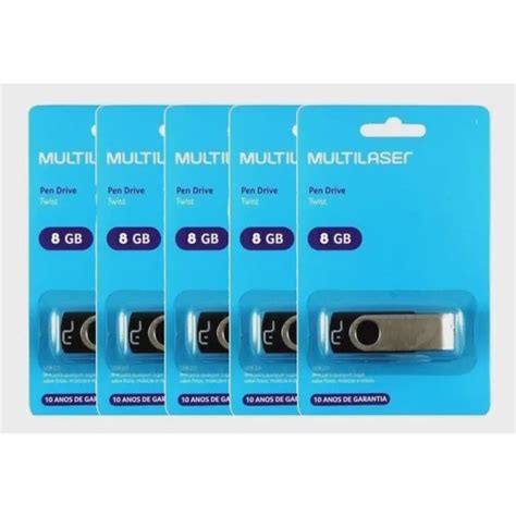 Kit 5 Pen Drive 8gb Twist Usb Preto Multilaser Pd587 Atacado No Shoptime