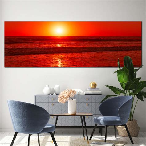 Pacific Ocean Canvas Wall Art Red Ocean Panoramic Canvas Print Yellow