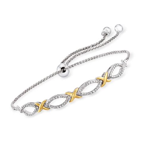 10 Ct T W Diamond Bolo Bracelet In Sterling Silver And 18kt Gold