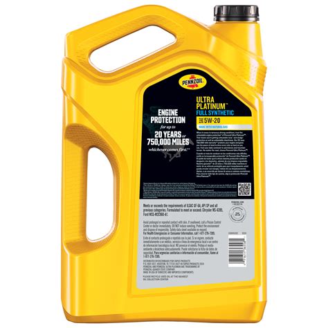 Pennzoil Ultra Platinum Full Synthetic 5W-20 Motor Oil, 5 Quart ...