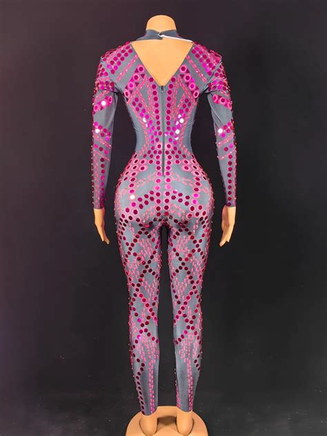 Sexy Bling Sequins Rhinestone Jumpsuit Spandex One Piece Bodysuits Slim Fit Pole Dance Leotard