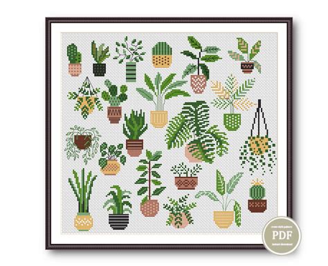 Cross Stitch Pattern Plants Set Inspire Uplift