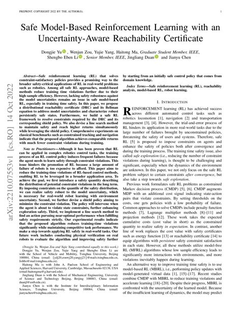 Safe Model Based Reinforcement Learning With An Uncertainty Aware