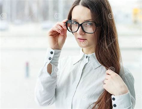 Confident Business Woman Holding Glasses Stock Image Image Of