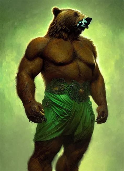 Portrait Of Aggressive Bear Humanoid D D Muscular Stable Diffusion