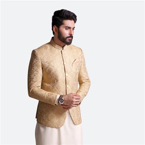 Cream Banarsi Base Pakistani Prince Coat For Men Prince Coat